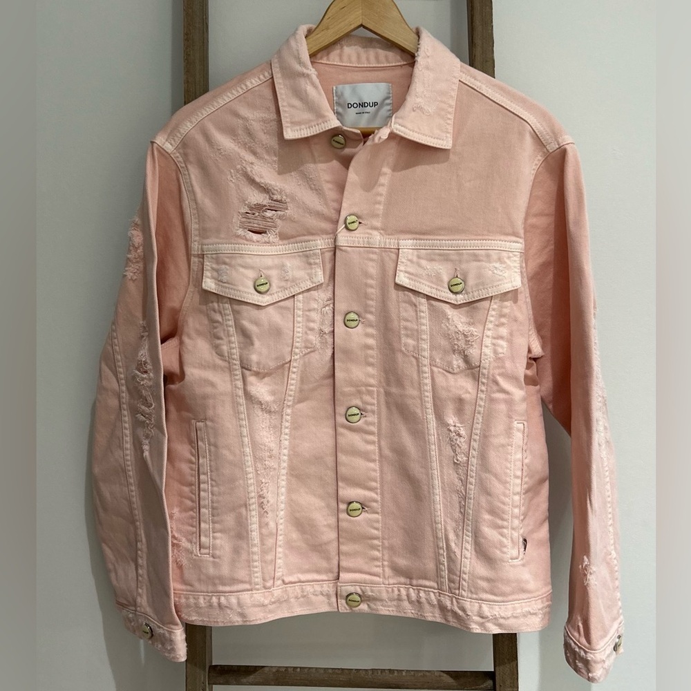 Dondup Italian Designer Light Pink Distressed Denim Jacket Size Small NWT Casual